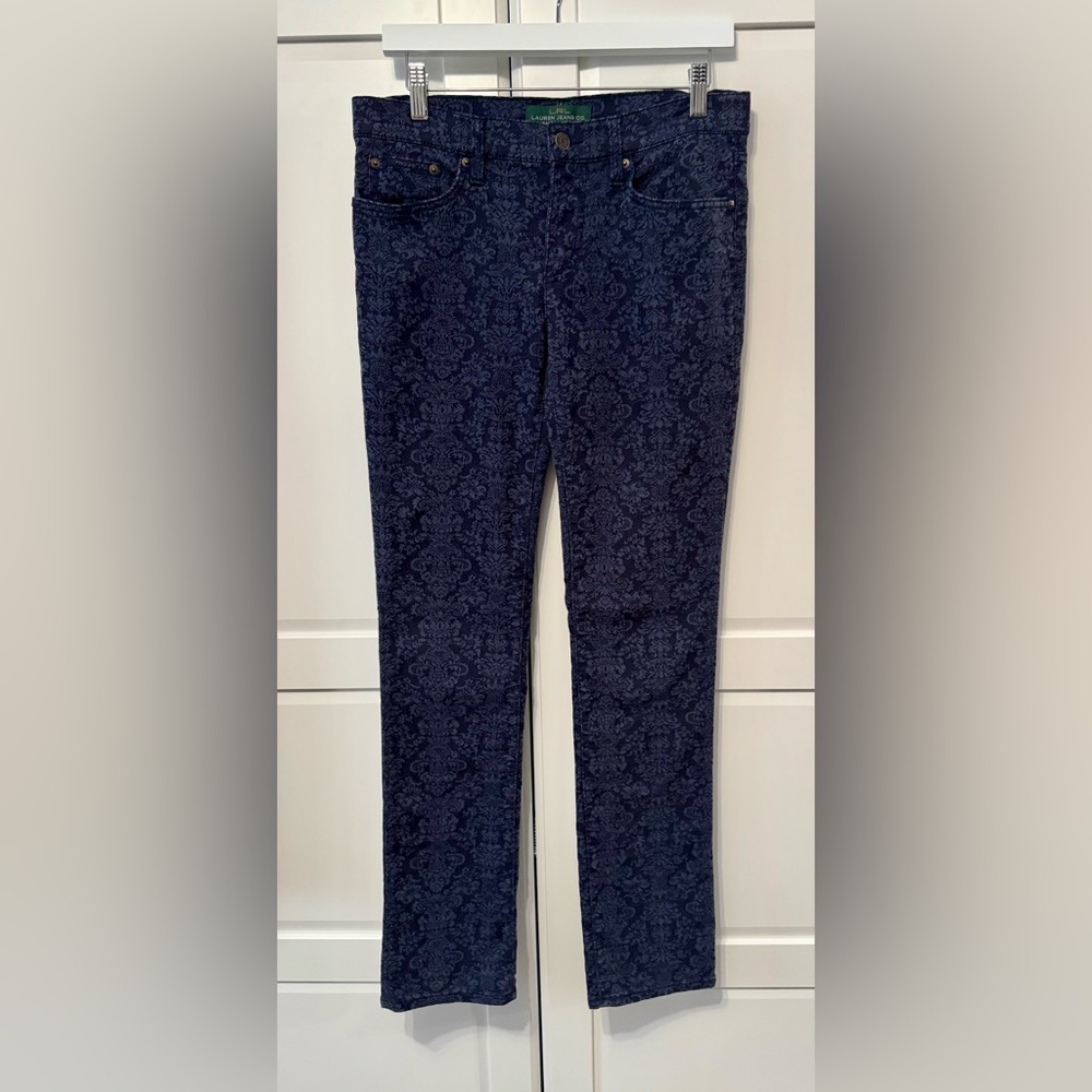 LRL Ralph Lauren Jeans Co. Floral Jacquard Navy Patterned‎ Trousers Size:6
